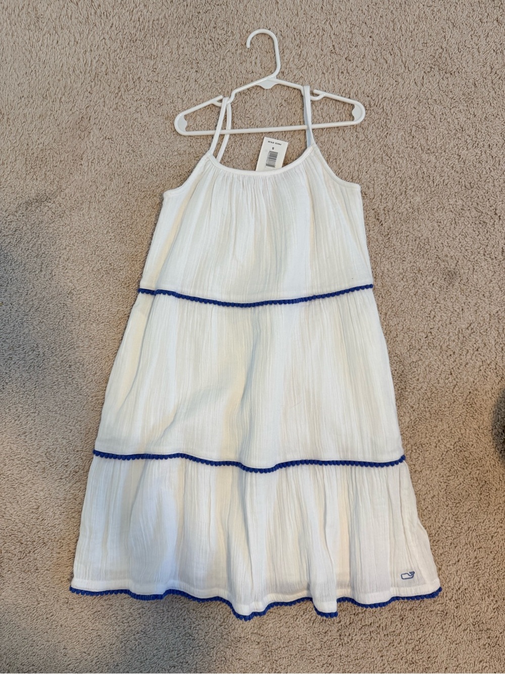 Vineyard Vines White Tiered Sundress with Blue Trim